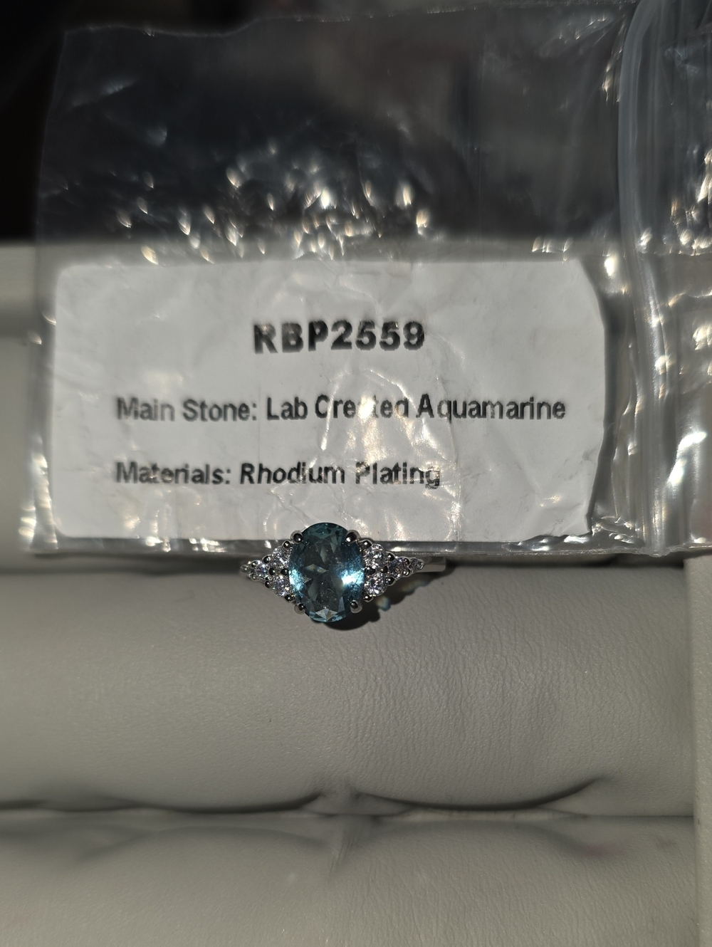 Lab Created Aquamarine Ring for Kids — Rhodium Plated Silver Tone